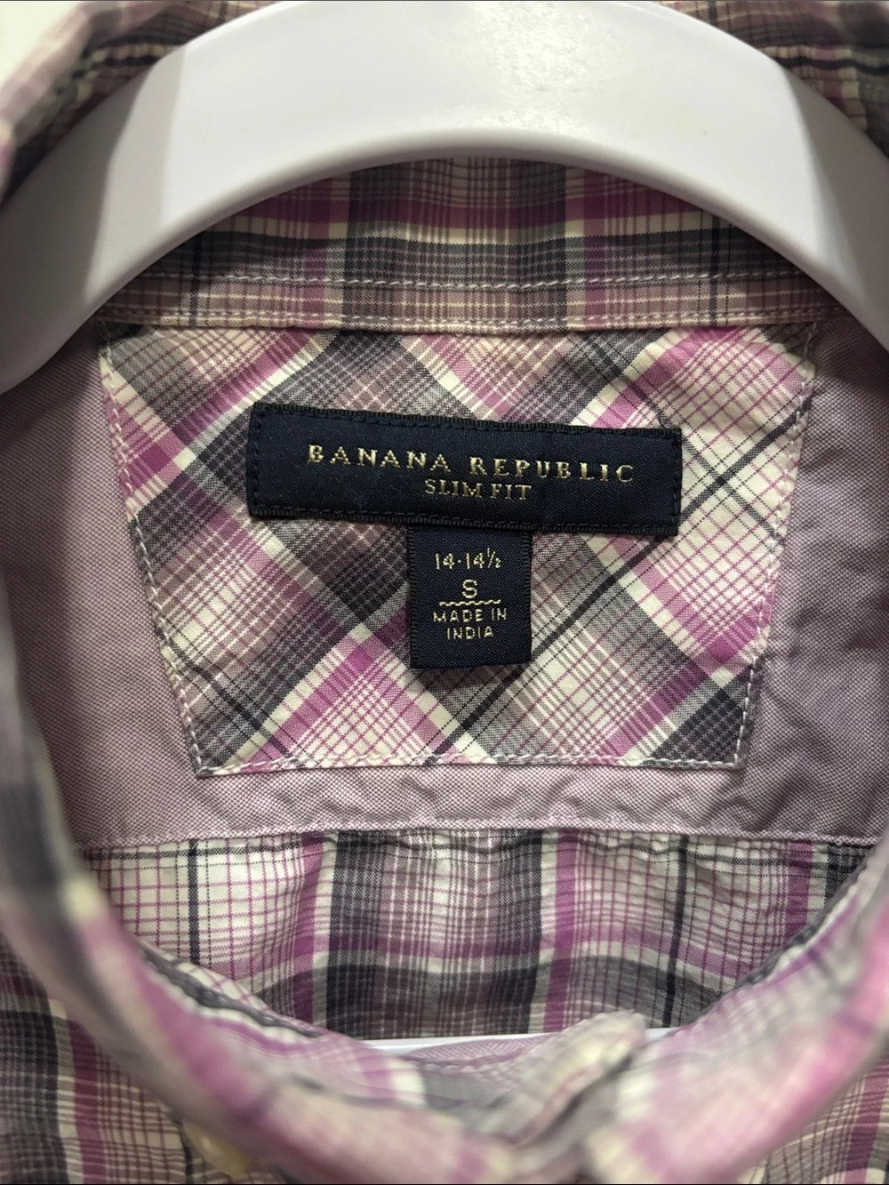 Banana Republic Slim Fit Men's Purple Plaid Button-Down Shirt